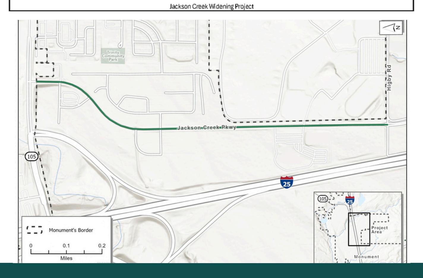 A planning map shows a route along Jackson Creek Parkway in Monument.